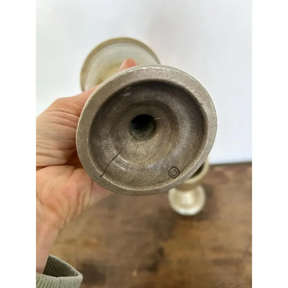 Vintage Pewter Goblets Pair Bud Vases | Rustic Old World Chalice Centerpiece